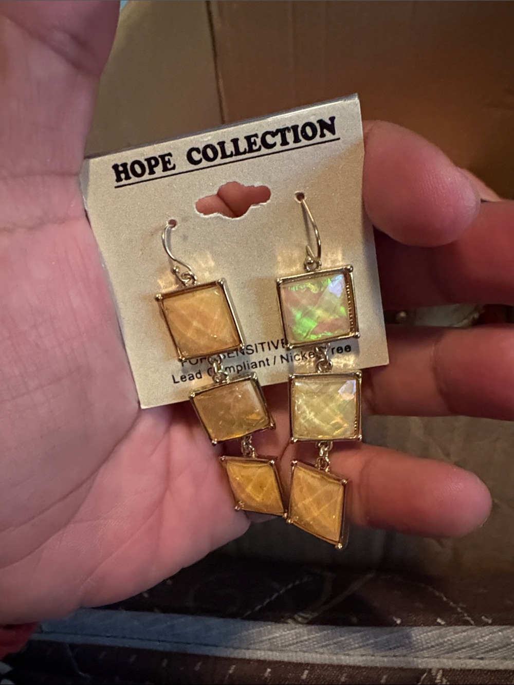 Home Collection Gold-Tone Iridescent Yellow Square Drop Earrings